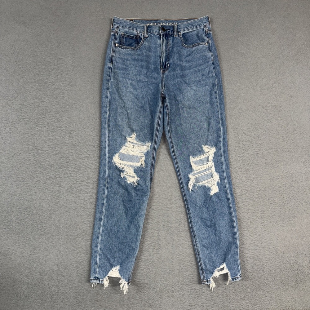 American Eagle Jeans Womens 4 Blue Mom Jean Distressed Denim Cotton Blend Preppy